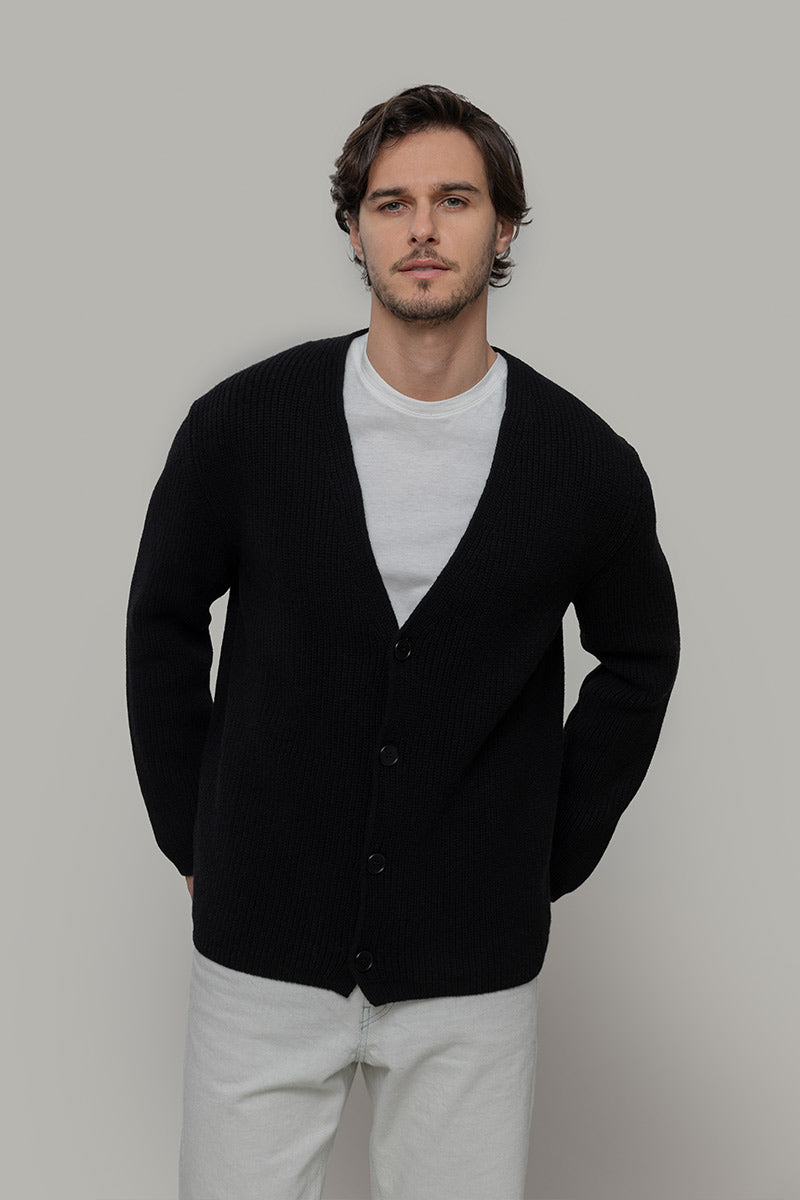 Cardigan Unisex Lana Rigenerata Cleto Nero - Rifò Lab Moda circolare made in Italy