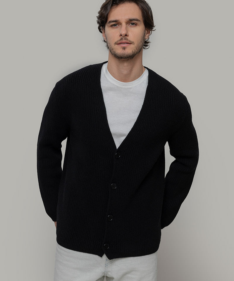 Cardigan Unisex Lana Rigenerata Cleto Nero - Rifò Lab Moda circolare made in Italy