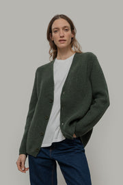 Cardigan Unisex Lana Rigenerata Cleto Verde Foresta - Rifò Lab Moda circolare made in Italy