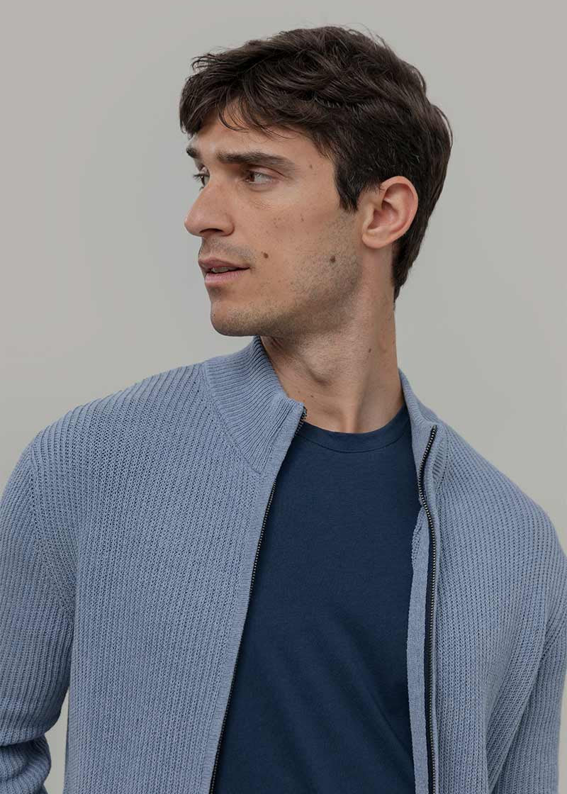 Cardigan Cotone Uomo - cardigan con zip uomo cotone rigenerato - Moda Circolare made in Italy Rifò