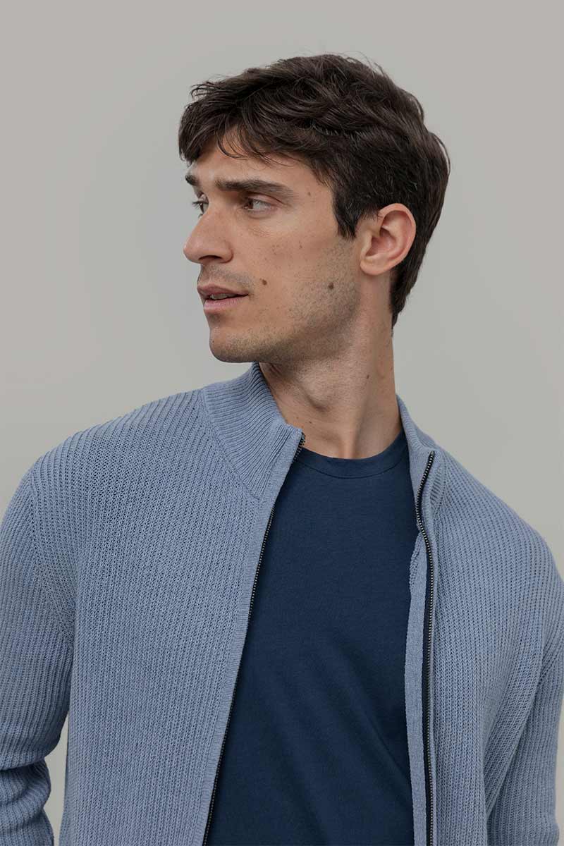 Cardigan Cotone Uomo - cardigan con zip uomo cotone rigenerato - Moda Circolare made in Italy Rifò