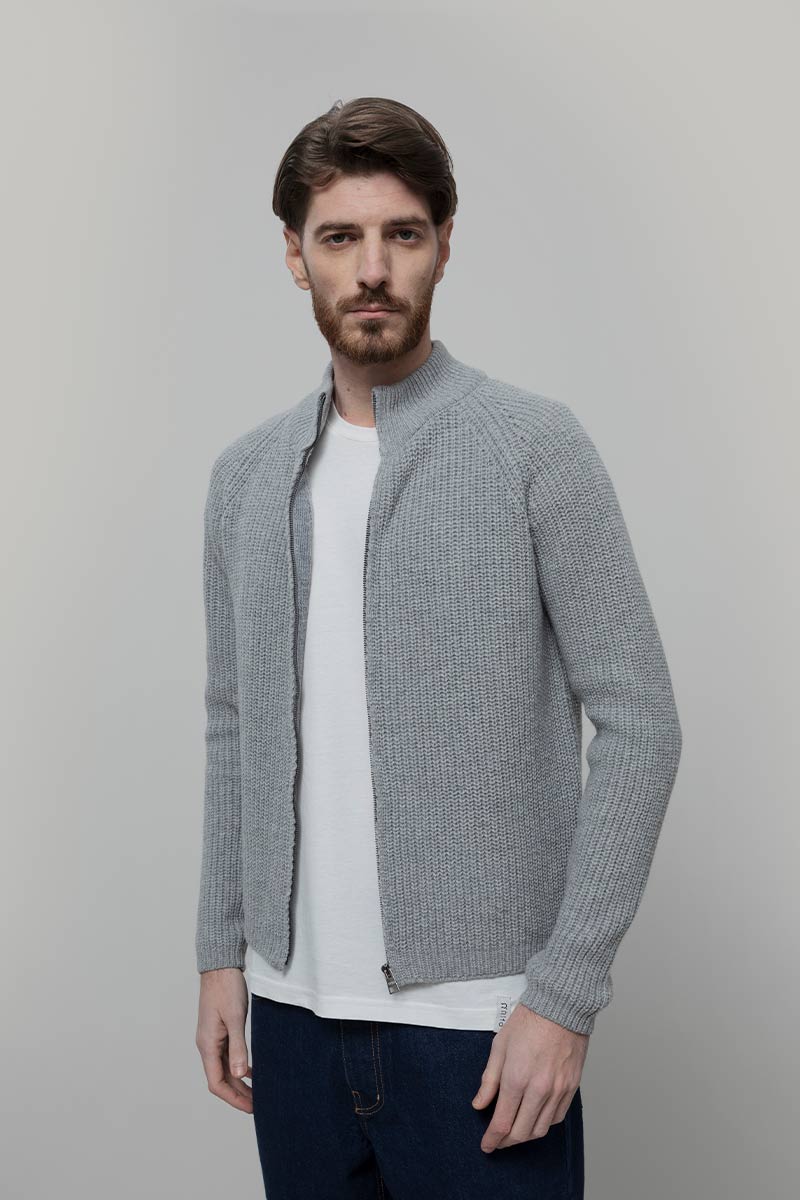 Cardigan con Zip Uomo Lana Rigenerata Vito - Rifò Lab Moda circolare made in Italy