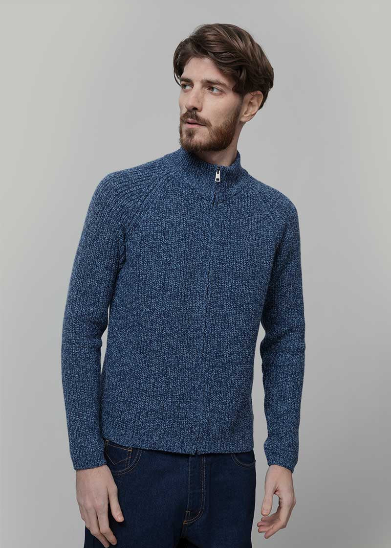 Cardigan con Zip Uomo Lana Rigenerata Vito - Rifò Lab Moda circolare made in Italy