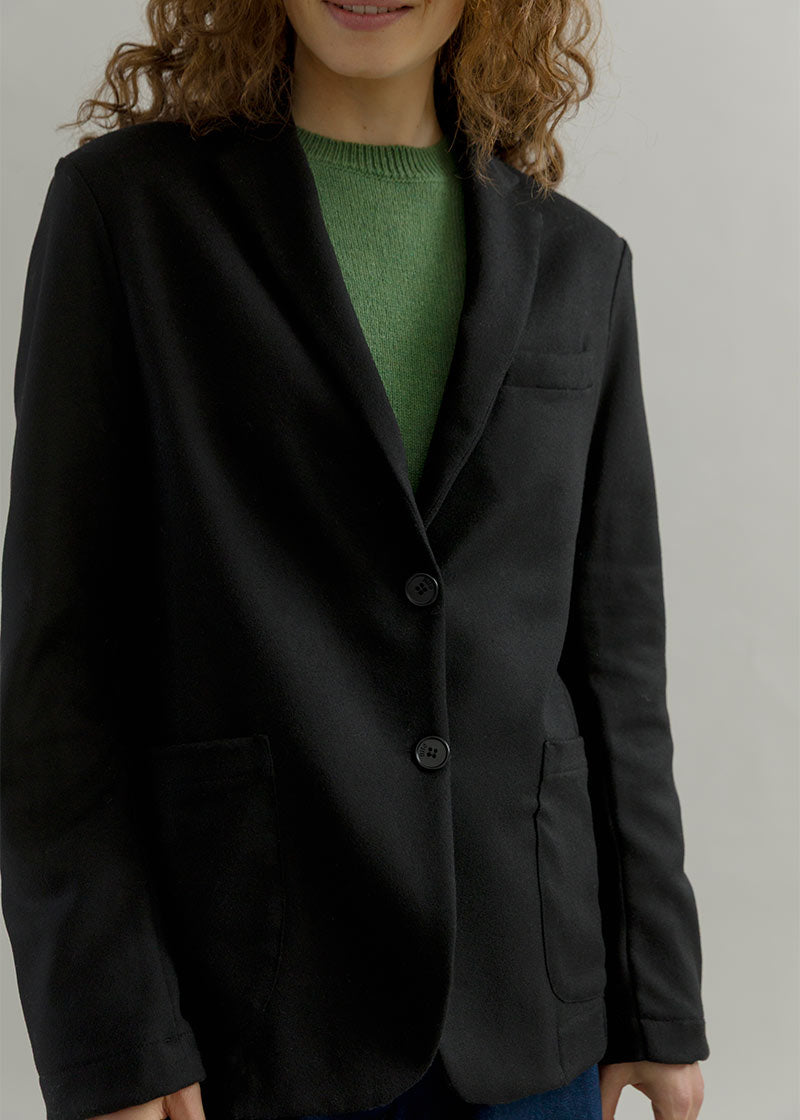 Blazer Donna Nero Giacca Lana Monopetto Brenda - Rifò Lab Moda circolare made in Italy