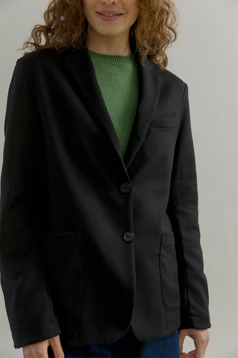 Blazer Donna Nero Giacca Lana Monopetto Brenda - Rifò Lab Moda circolare made in Italy