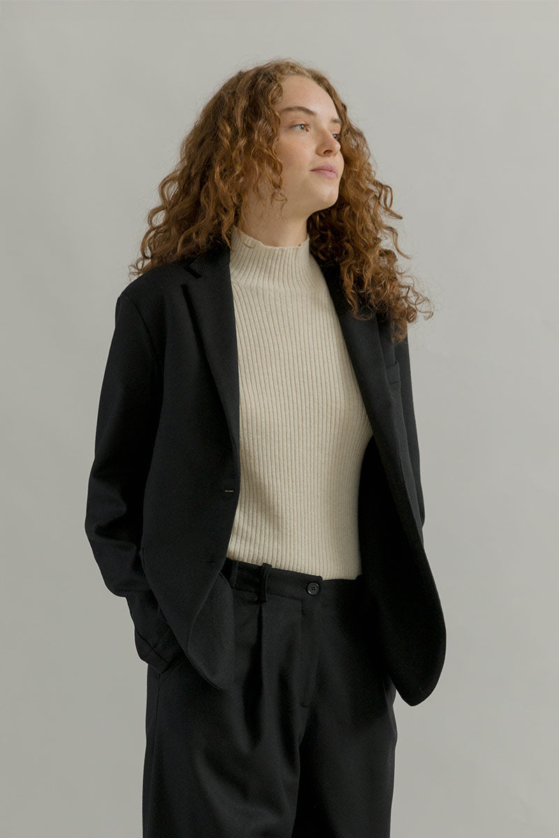 Blazer Donna Nero Giacca Lana Monopetto Brenda - Rifò Lab Moda circolare made in Italy