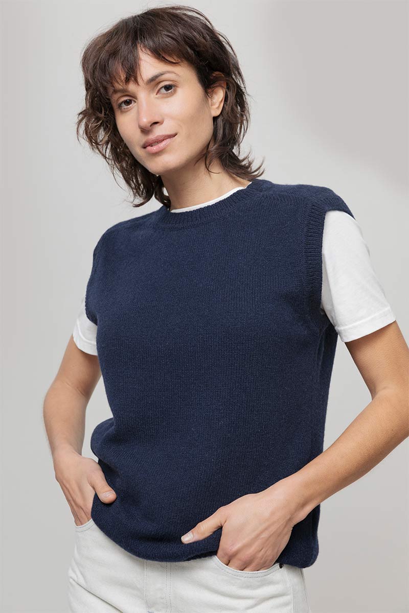 Gilet Donna in Maglia Cashmere Rigenerato Angela Smanicato Donna - Rifò Lab Moda circolare made in Italy
Blu Mora