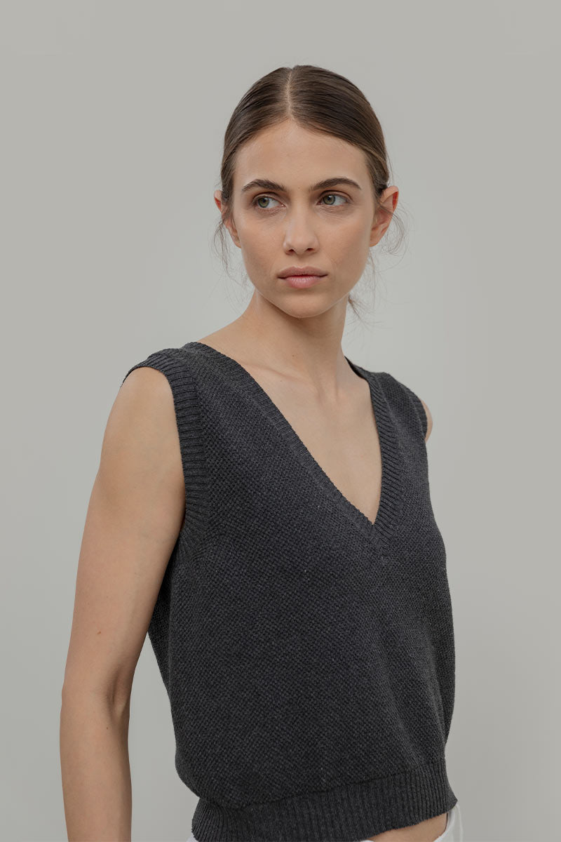 Women 100% Cotton Knit Vest Elodie Grey - Rifò