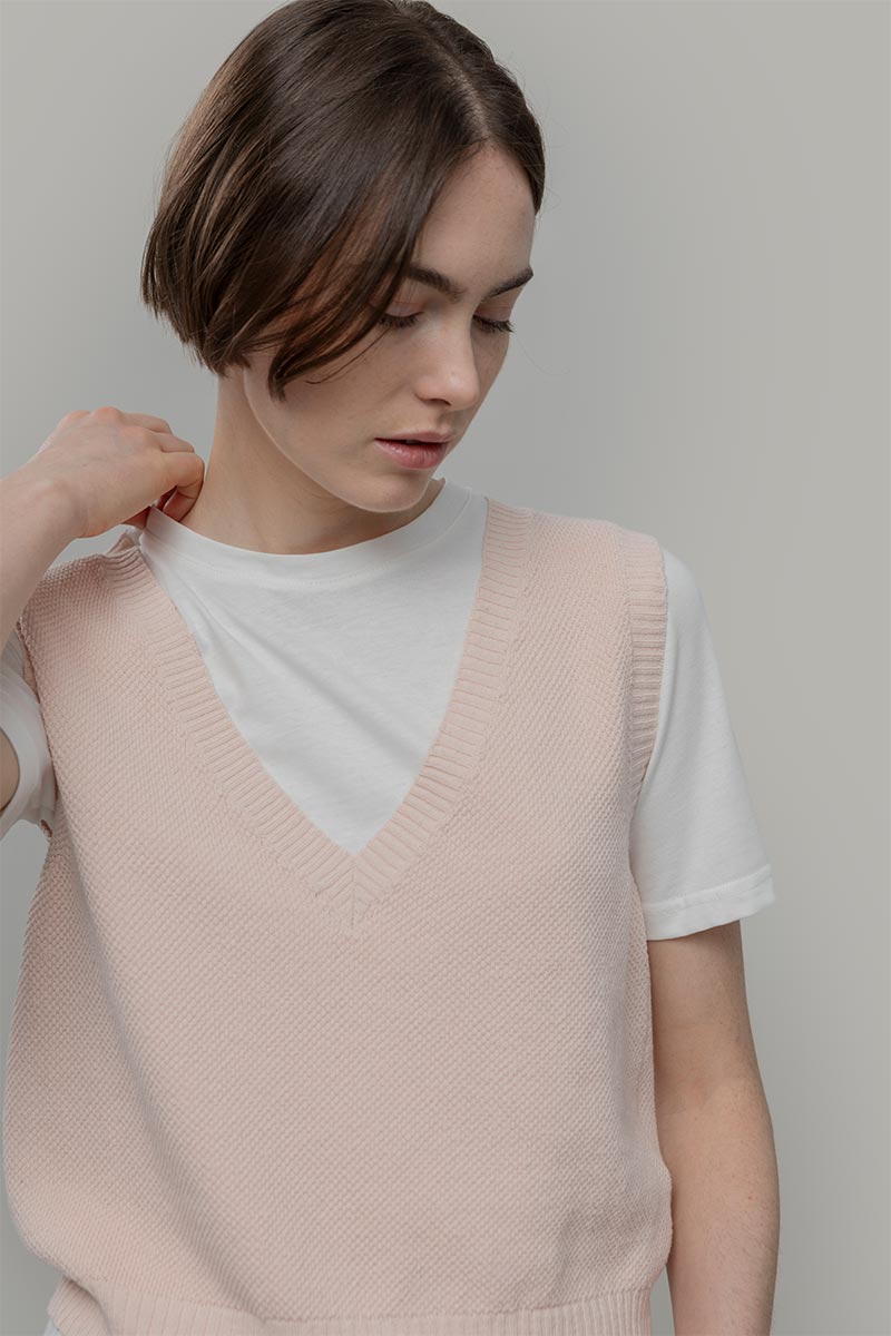 Women 100% Cotton Knit Vest Elodie Pink - Rifò