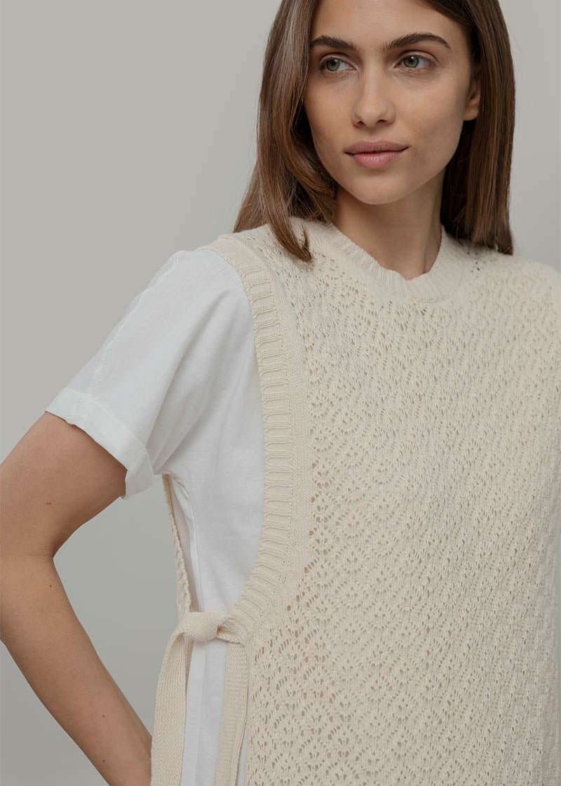 Smanicato Donna Gilet Crochet Cotone Amanda  - Rifò Lab Moda circolare made in Italy