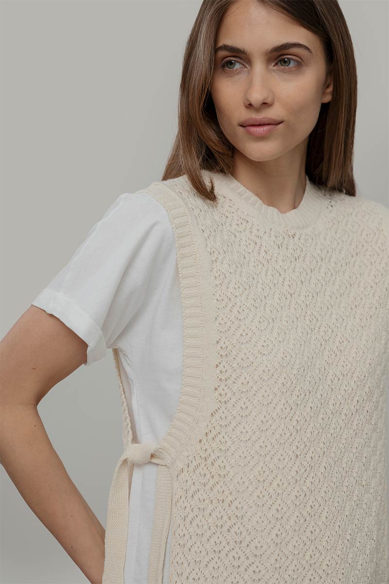 Smanicato Donna Gilet Crochet Cotone Amanda  - Rifò Lab Moda circolare made in Italy