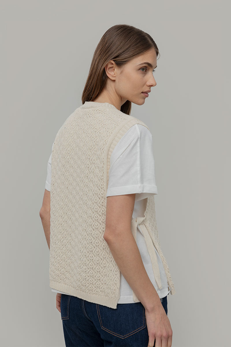 Smanicato Donna Gilet Crochet Cotone Amanda  - Rifò Lab Moda circolare made in Italy