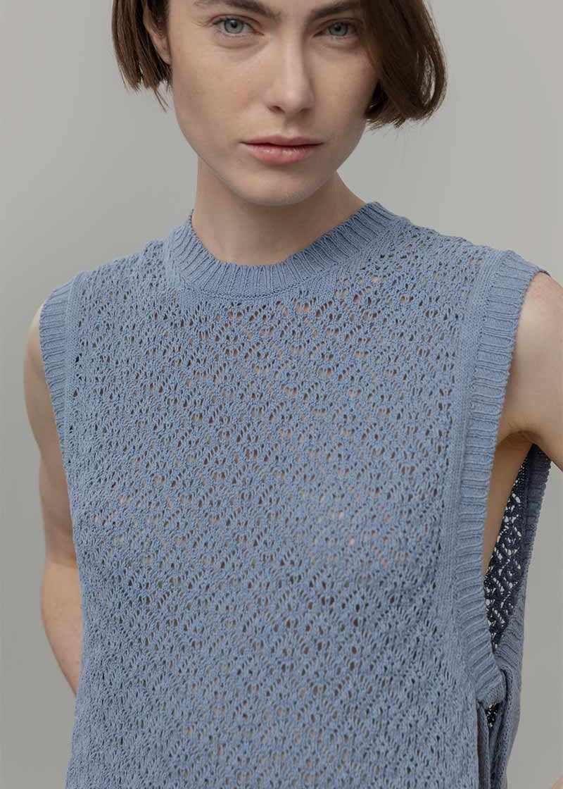 Smanicato Donna Gilet Crochet Cotone Amanda  - Rifò Lab Moda circolare made in Italy