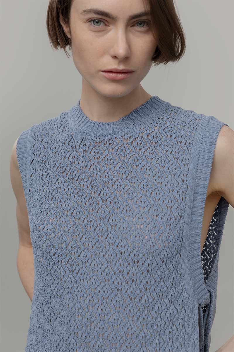 Smanicato Donna Gilet Crochet Cotone Amanda  - Rifò Lab Moda circolare made in Italy