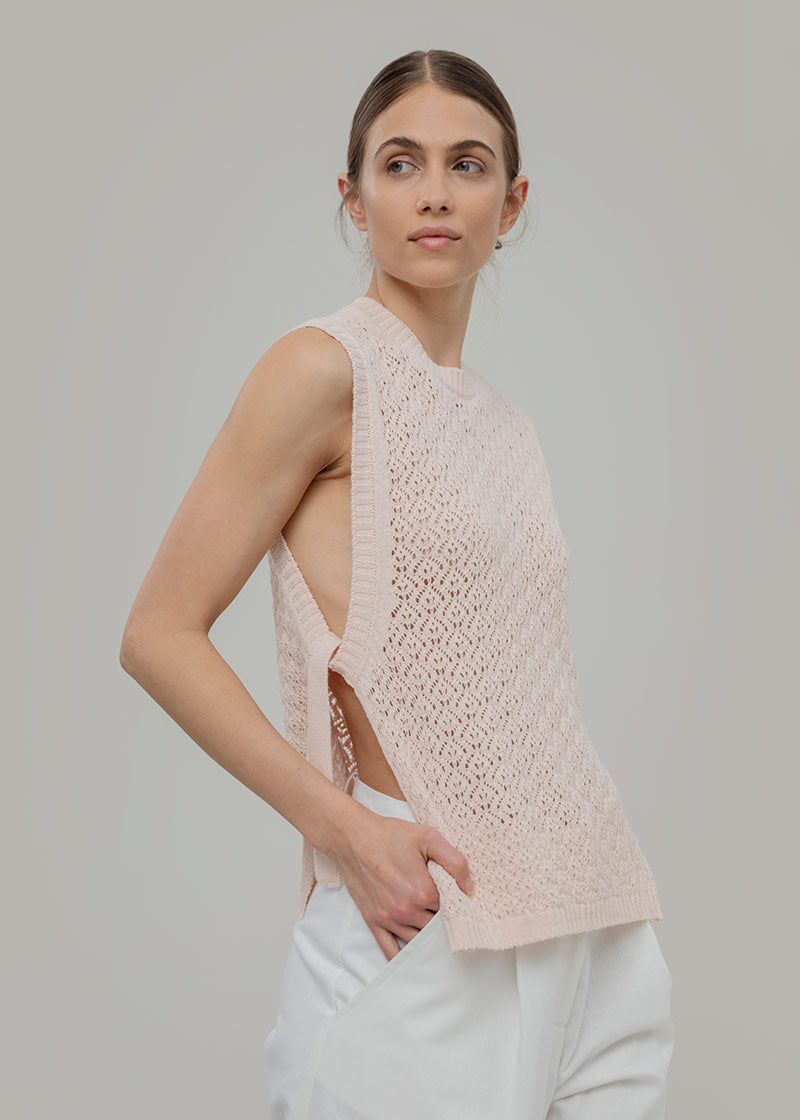 Smanicato Donna Gilet Crochet Cotone Amanda  - Rifò Lab Moda circolare made in Italy