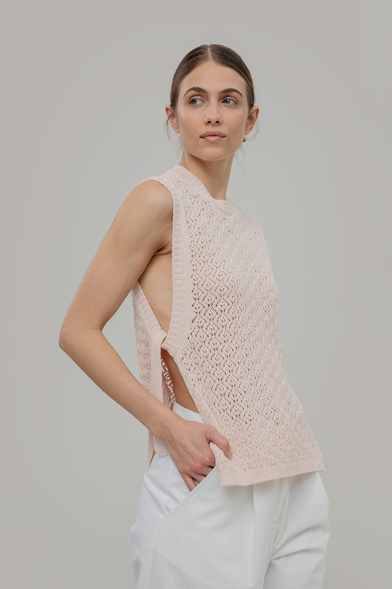 Smanicato Donna Gilet Crochet Cotone Amanda  - Rifò Lab Moda circolare made in Italy