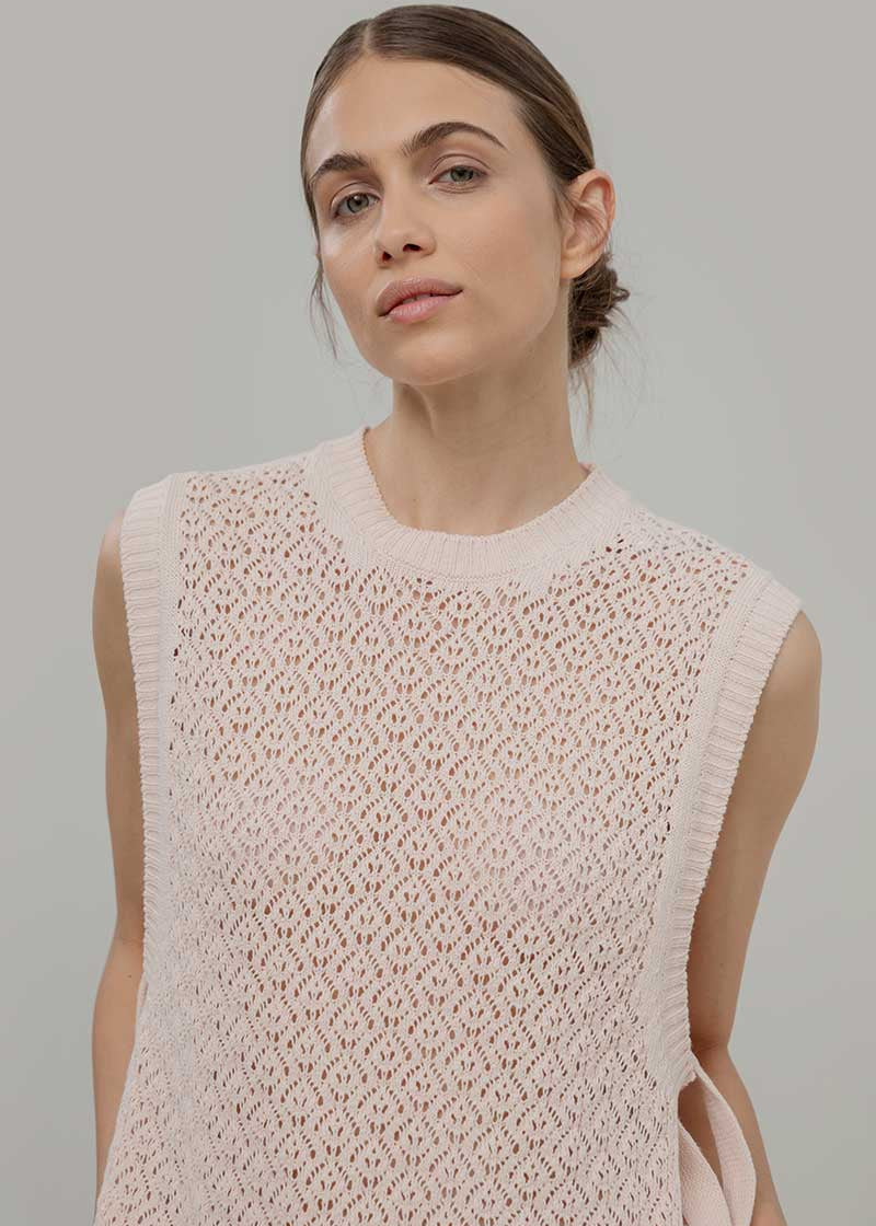 Smanicato Donna Gilet Crochet Cotone Amanda  - Rifò Lab Moda circolare made in Italy