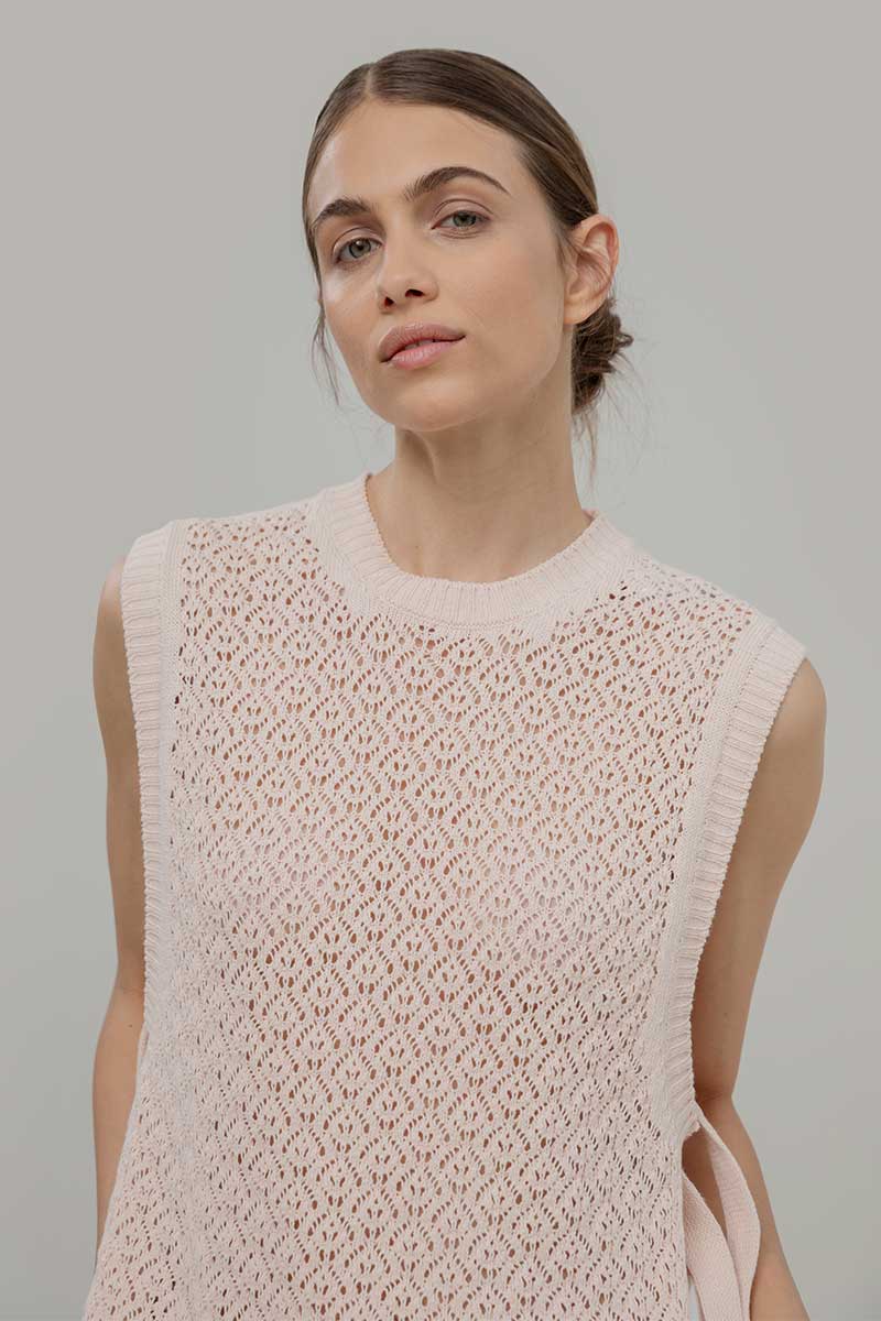 Smanicato Donna Gilet Crochet Cotone Amanda  - Rifò Lab Moda circolare made in Italy
