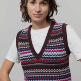 Gilet Lana Donna in Maglia Fanatasia Jacquard Stile Norvegese Simonetta  - Rifò Lab Moda circolare made in Italy