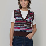 Gilet Lana Donna in Maglia Fanatasia Jacquard Stile Norvegese Simonetta  - Rifò Lab Moda circolare made in Italy