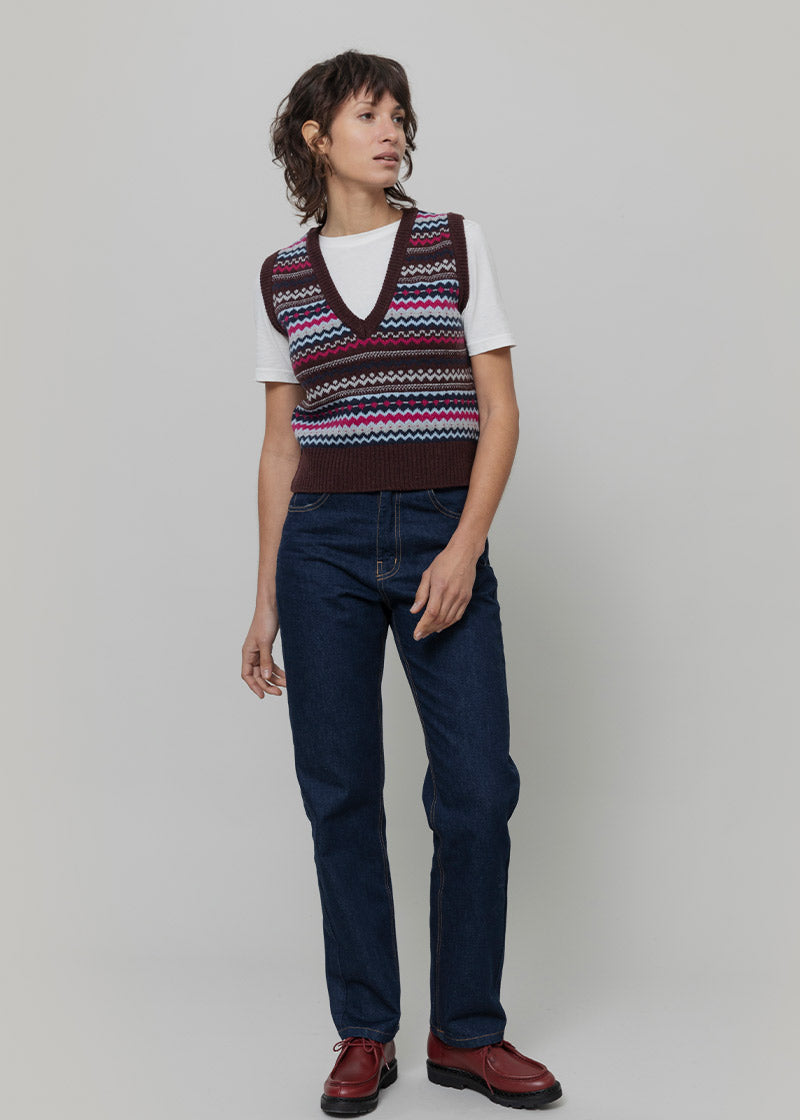 Gilet Lana Donna in Maglia Fanatasia Jacquard Stile Norvegese Simonetta  - Rifò Lab Moda circolare made in Italy