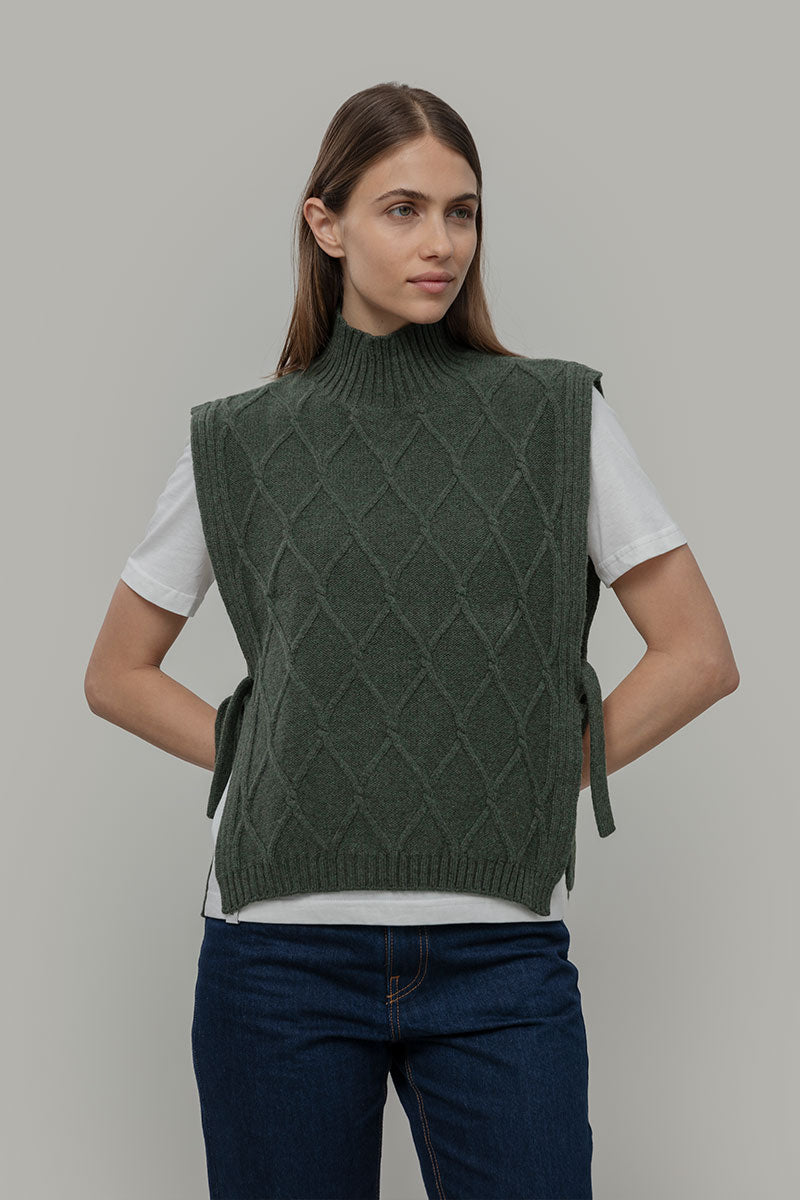 Gilet Donna Lana Rigenerata Collo Alto Delia Verde - Rifò