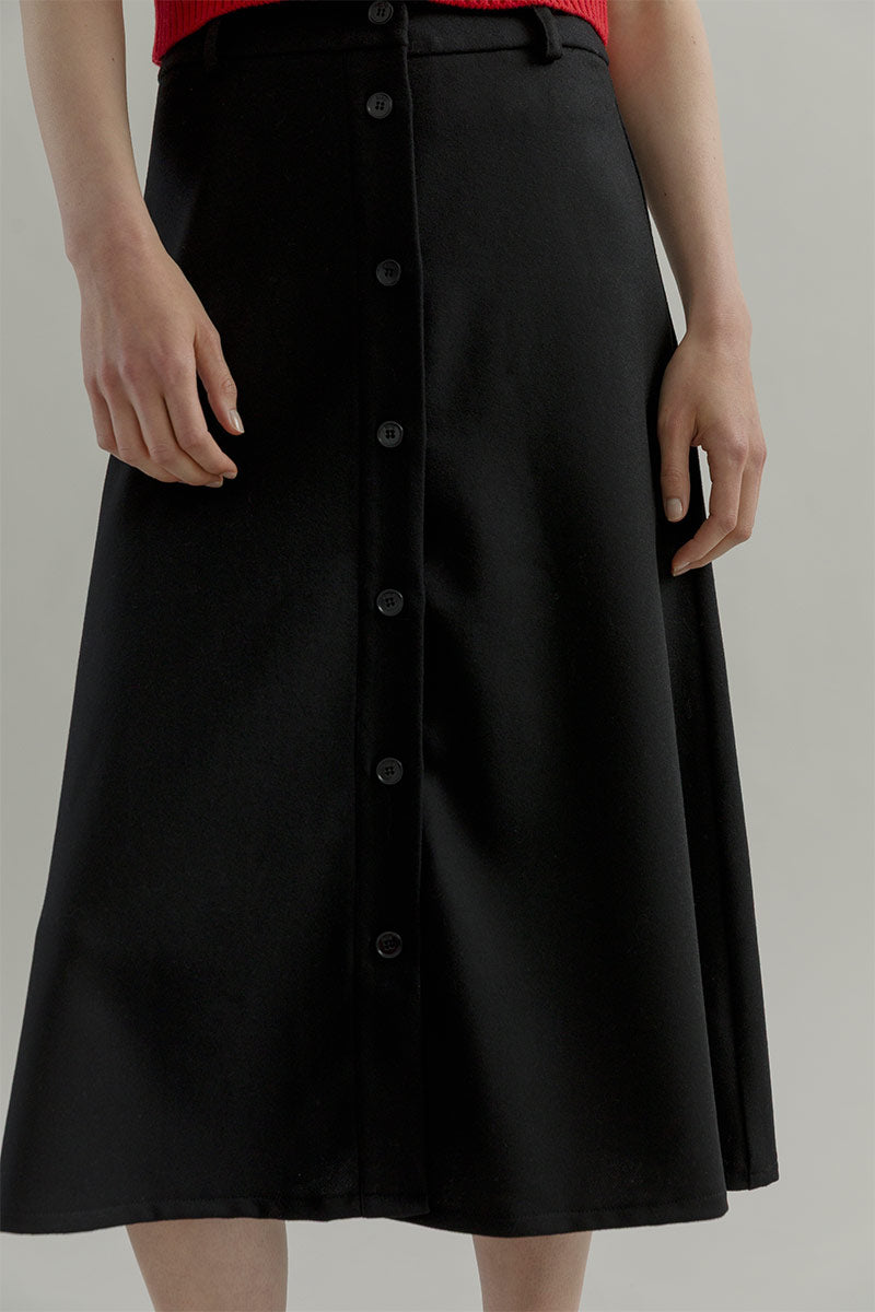 Gonna Midi Donna Elegante Lana Nera Clelia - Rifò Lab Moda circolare made in Italy