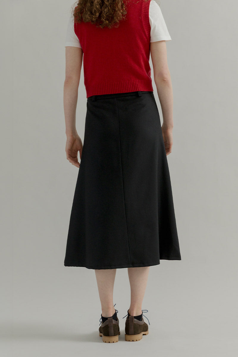 Gonna Midi Donna Elegante Lana Nera Clelia - Rifò Lab Moda circolare made in Italy
