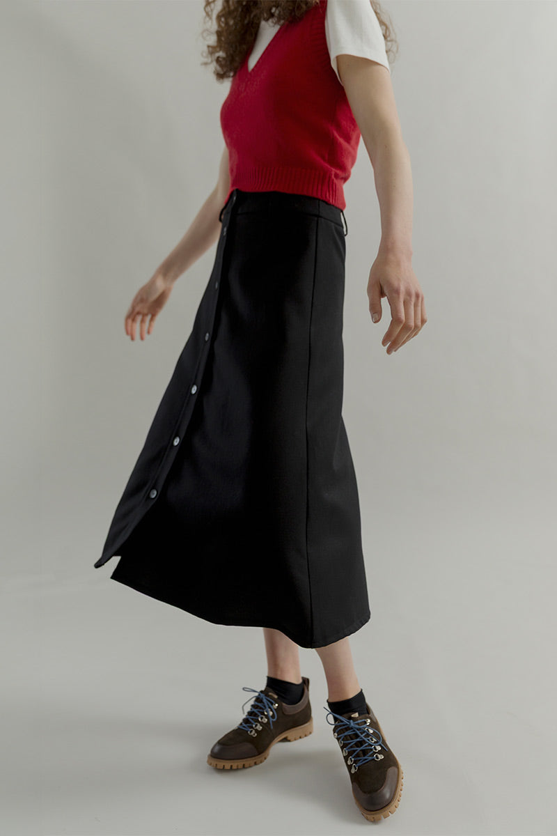 Gonna Midi Donna Elegante Lana Nera Clelia - Rifò Lab Moda circolare made in Italy