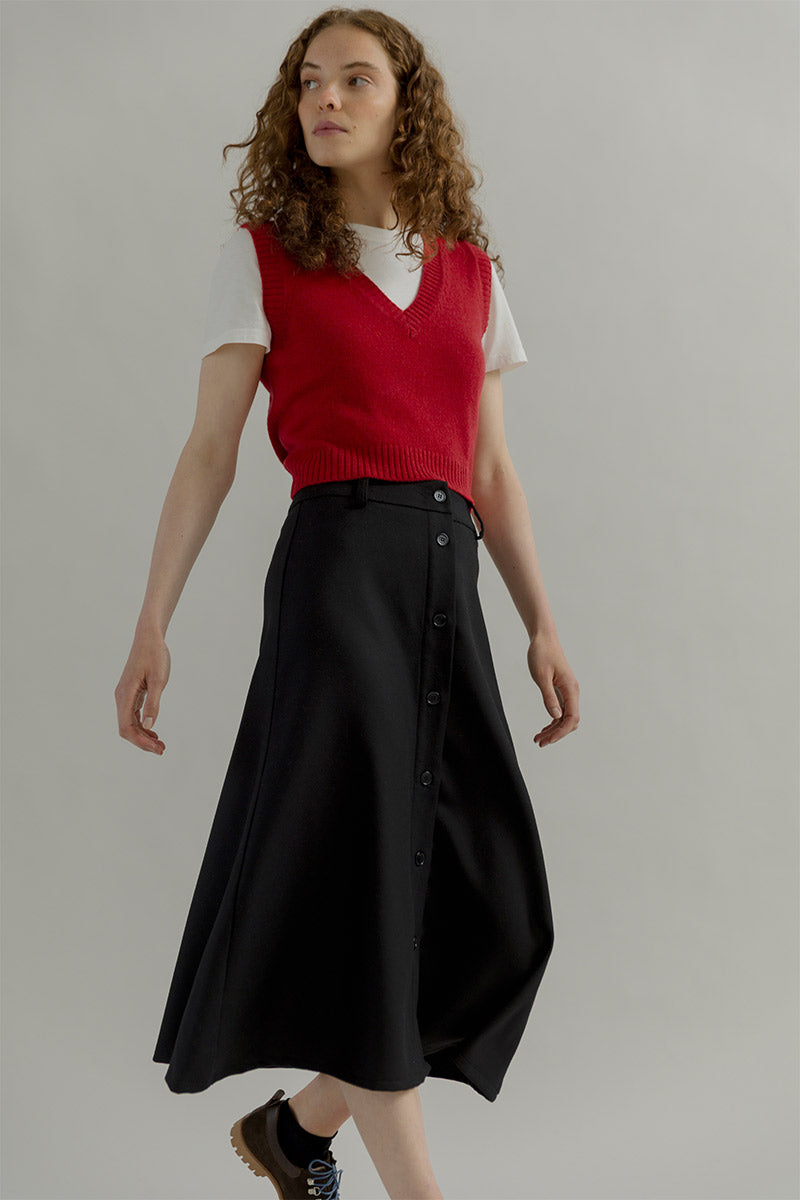 Gonna Midi Donna Elegante Lana Nera Clelia - Rifò Lab Moda circolare made in Italy