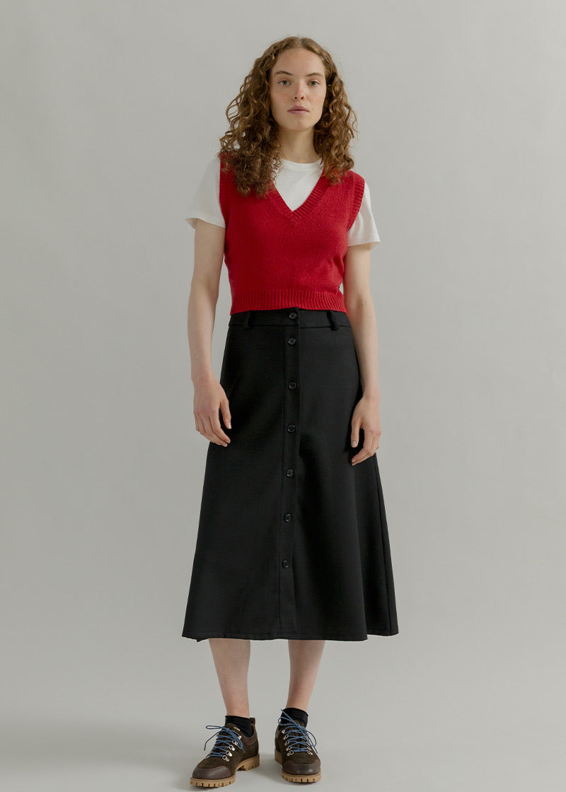 Gonna Midi Donna Elegante Lana Nera Clelia - Rifò Lab Moda circolare made in Italy