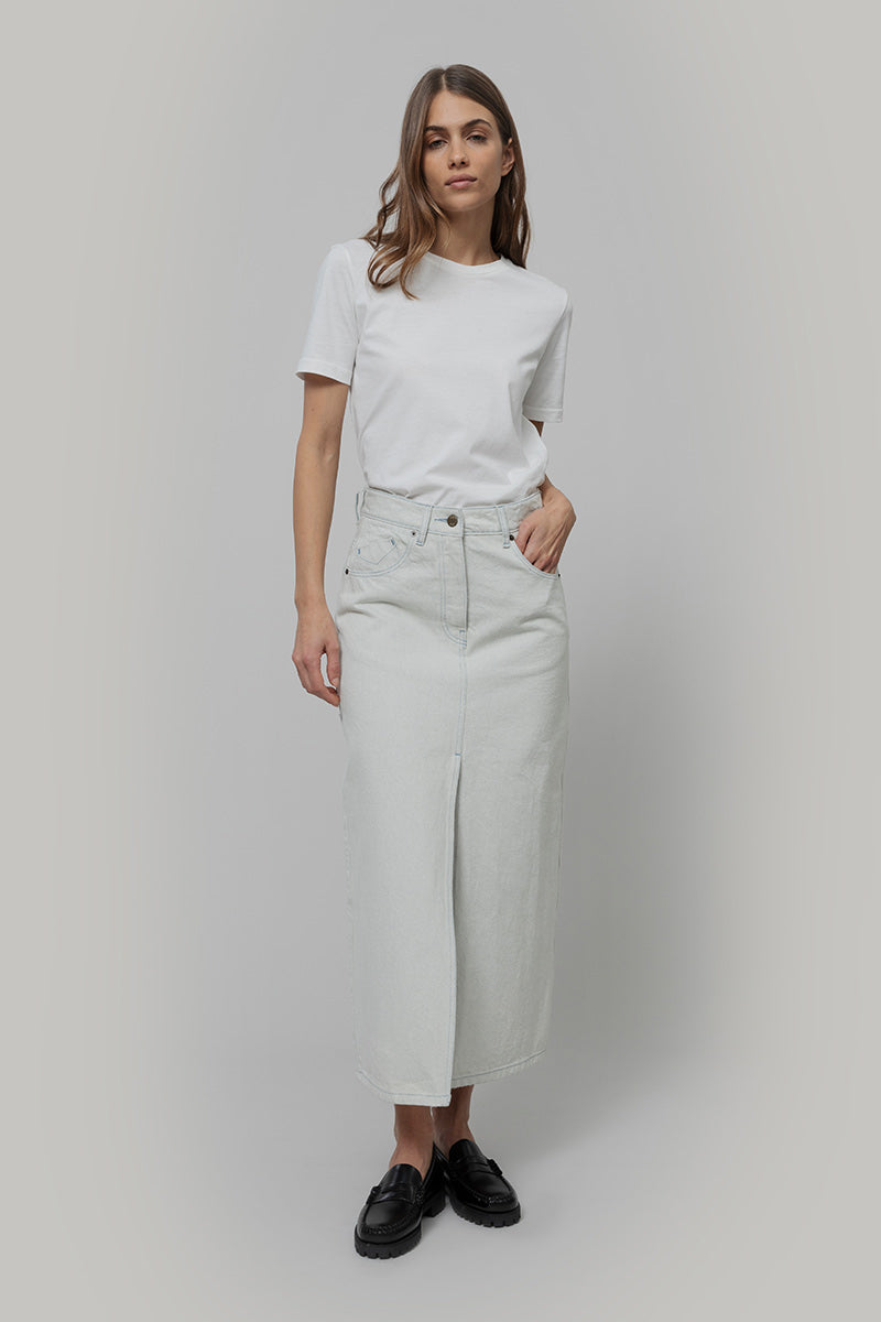 Gonna Jeans Lunga Donna Denim Riciclato Chiara Ecrù Egle - Rifò Lab Moda circolare made in Italy