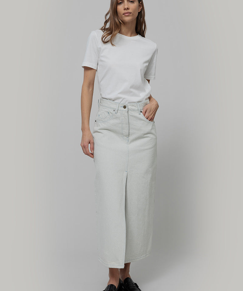 Gonna Jeans Lunga Donna Denim Riciclato Chiara Ecrù Egle - Rifò Lab Moda circolare made in Italy