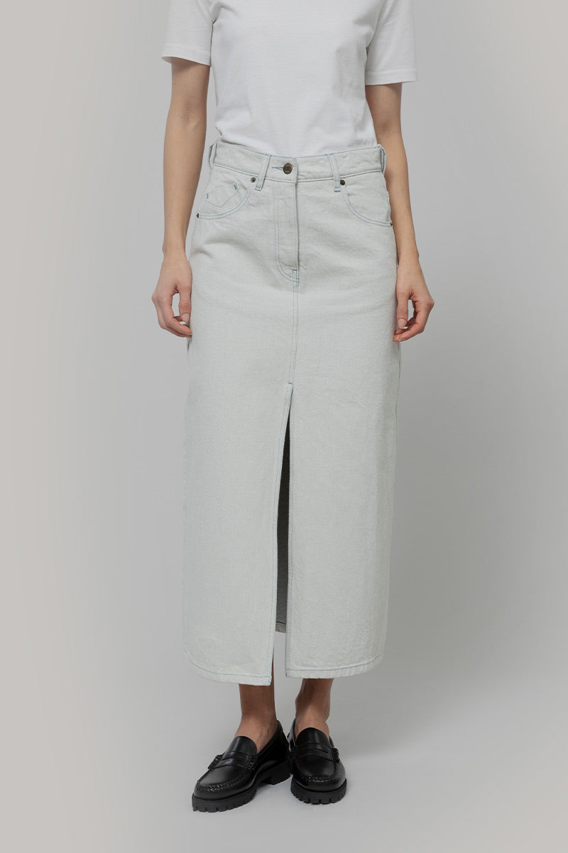Gonna Jeans Lunga Donna Denim Riciclato Chiara Ecrù Egle - Rifò Lab Moda circolare made in Italy