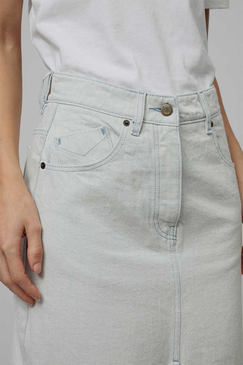 Gonna Jeans Lunga Donna Denim Riciclato Chiara Ecrù Egle - Rifò Lab Moda circolare made in Italy