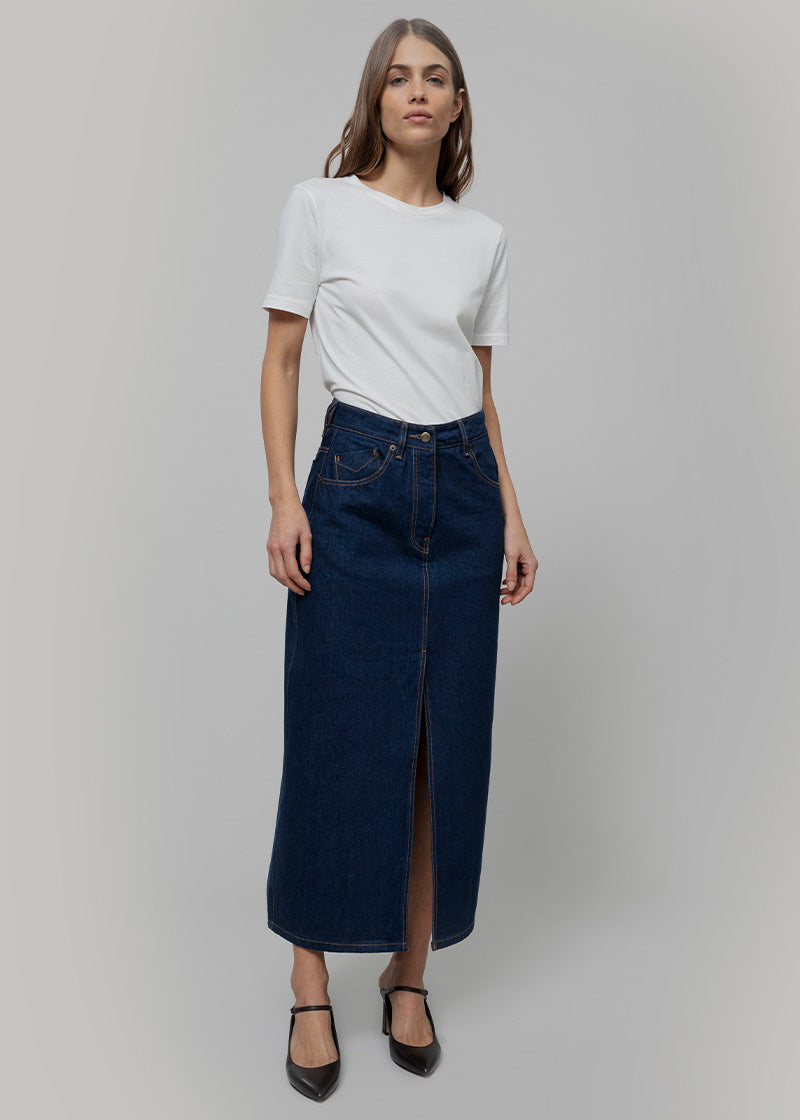 Gonna Jeans Lunga Donna Denim Riciclato Blu Egle - Rifò