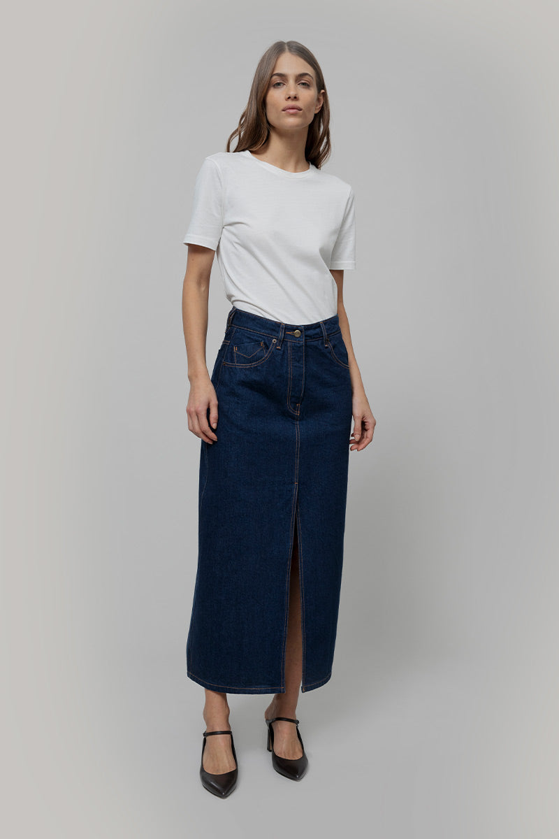 Gonna Jeans Lunga Donna Denim Riciclato Blu Egle - Rifò