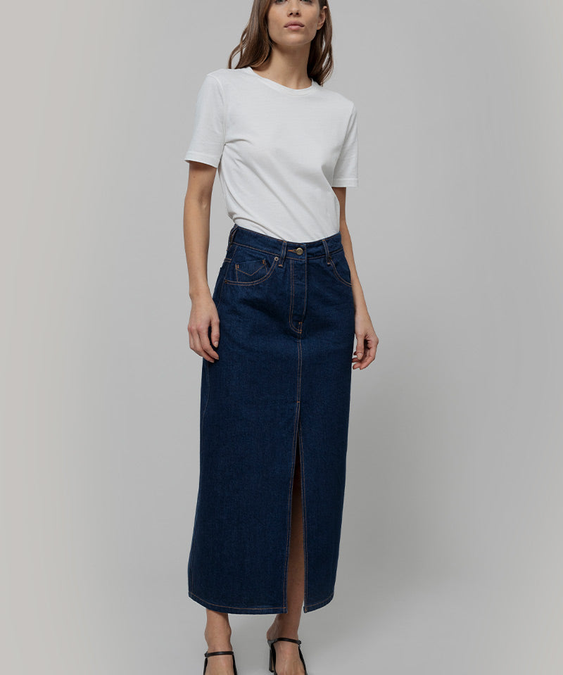 Gonna Jeans Lunga Donna Denim Riciclato Blu Egle - Rifò