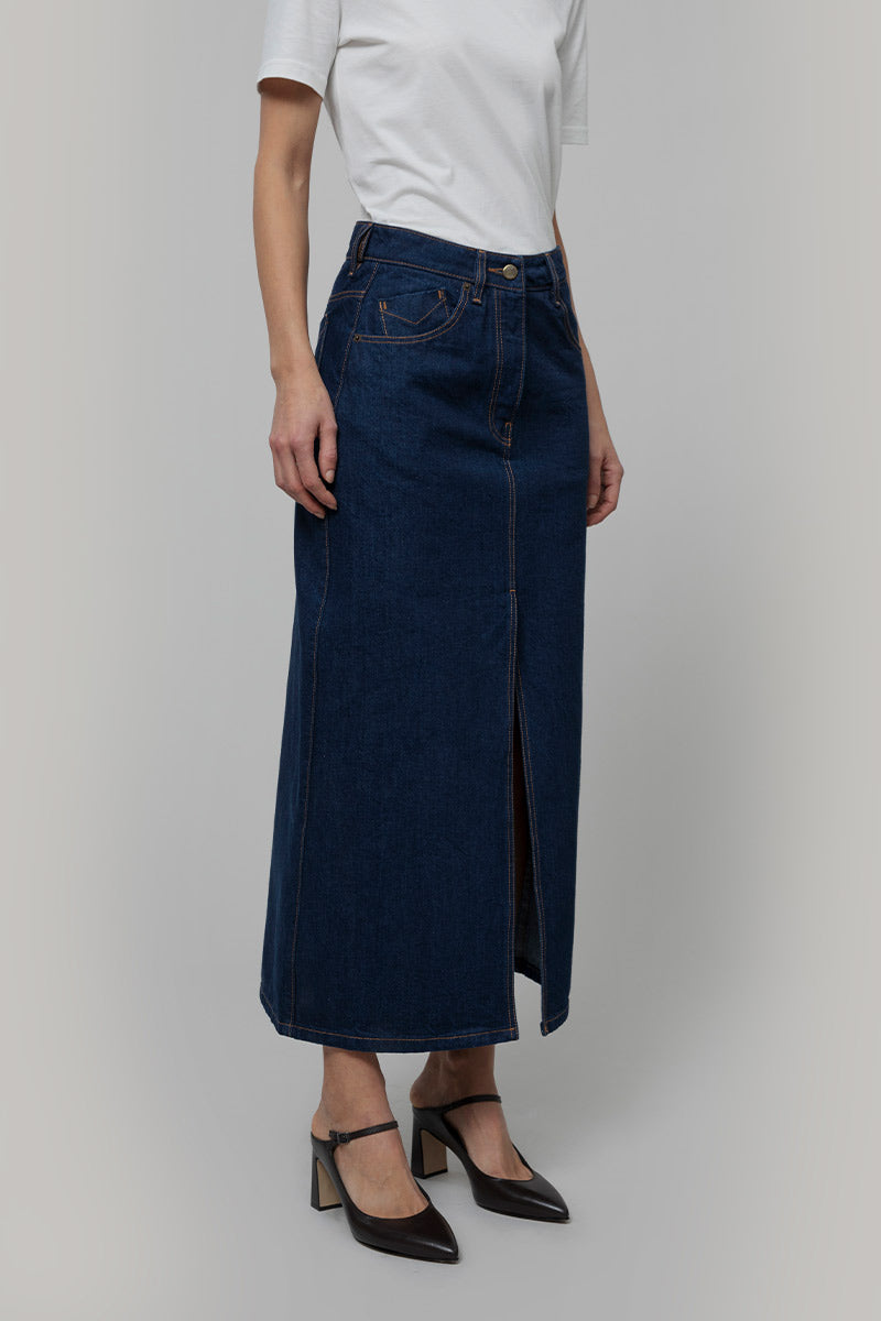 Gonna Jeans Lunga Donna Denim Riciclato Blu Egle - Rifò