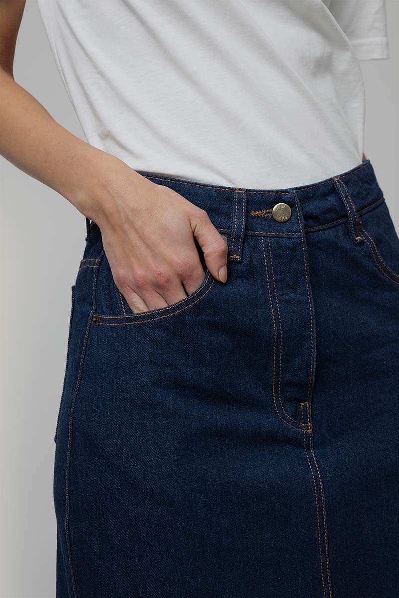 Gonna Jeans Lunga Donna Denim Riciclato Blu Egle - Rifò