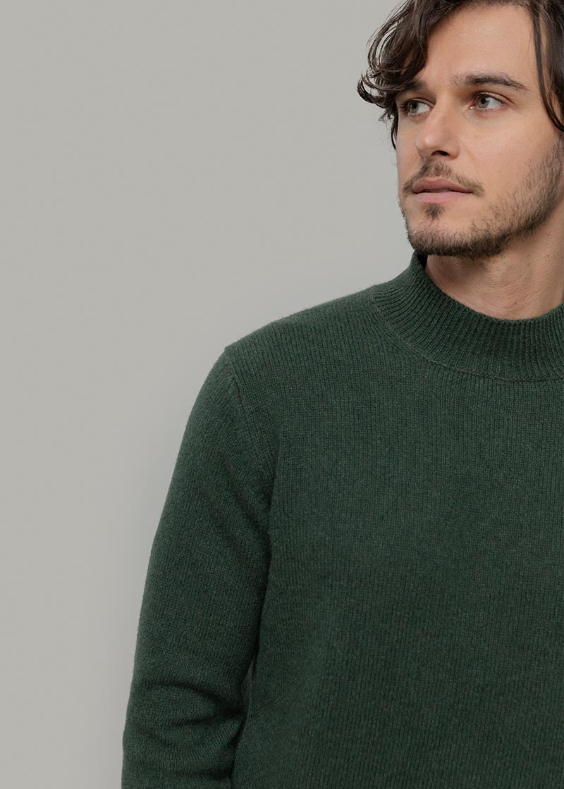 Maglia Collo Alto Uomo Cashmere Rigenerato Clemente Verde