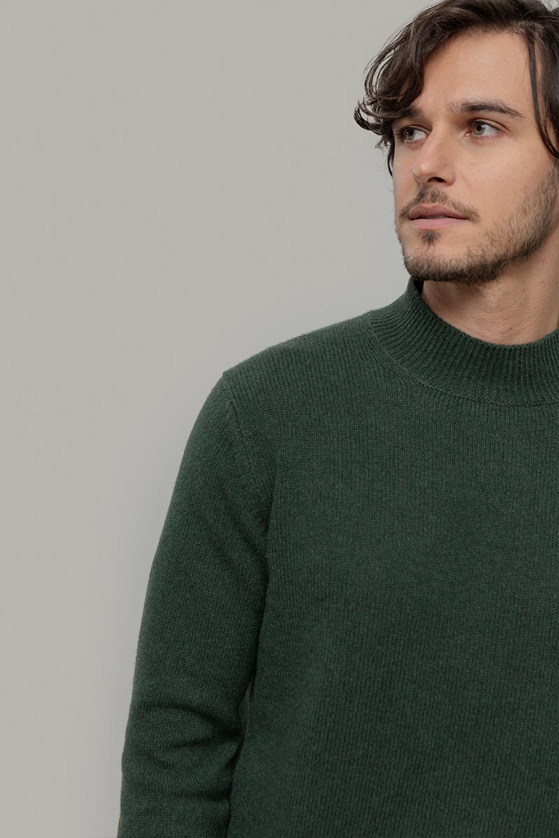 Maglia Collo Alto Uomo Cashmere Rigenerato Clemente Verde