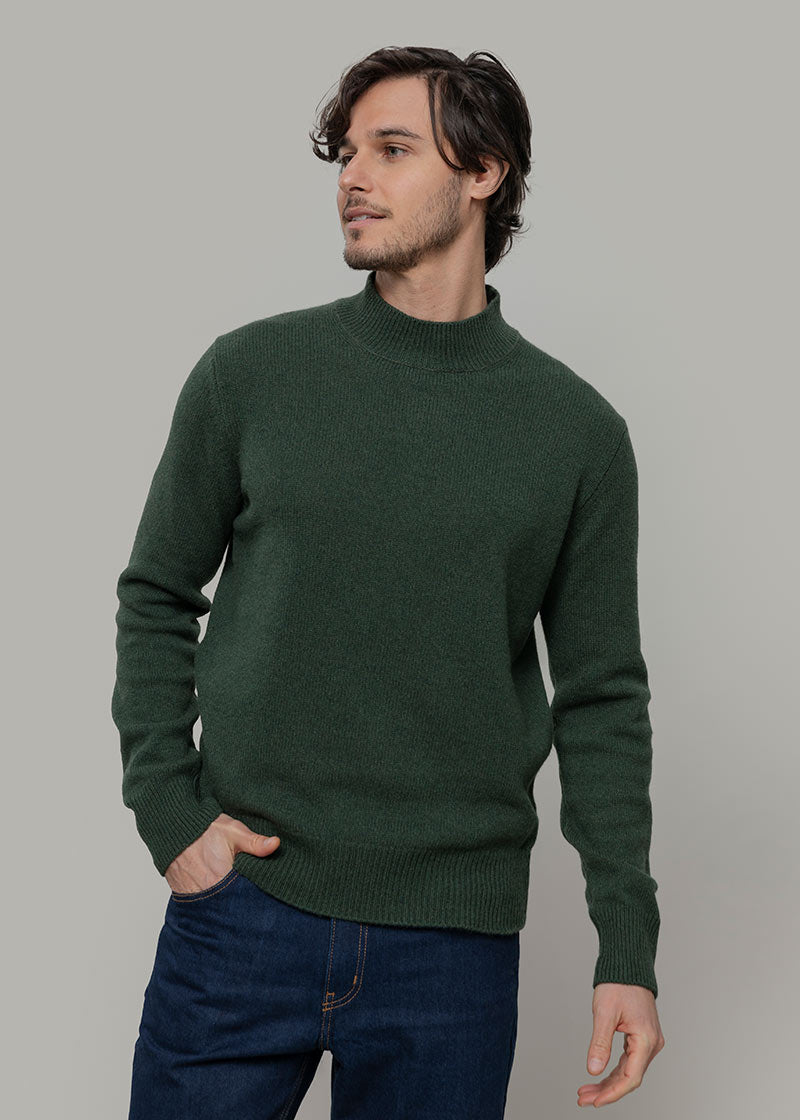 Maglia Collo Alto Uomo Cashmere Rigenerato Clemente Verde