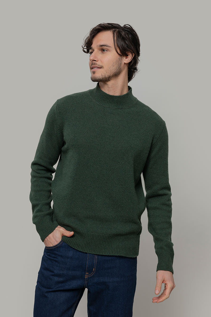 Maglia Collo Alto Uomo Cashmere Rigenerato Clemente Verde