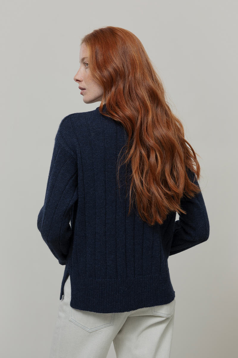 Maglione Alpaca Lana Donna Blu Atena - Rifò Lab Moda circolare made in Italy