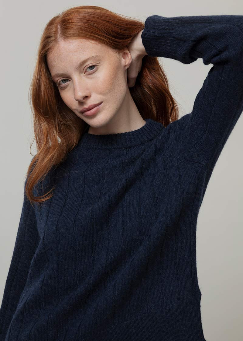 Maglione Alpaca Lana Donna Blu Atena - Rifò Lab Moda circolare made in Italy