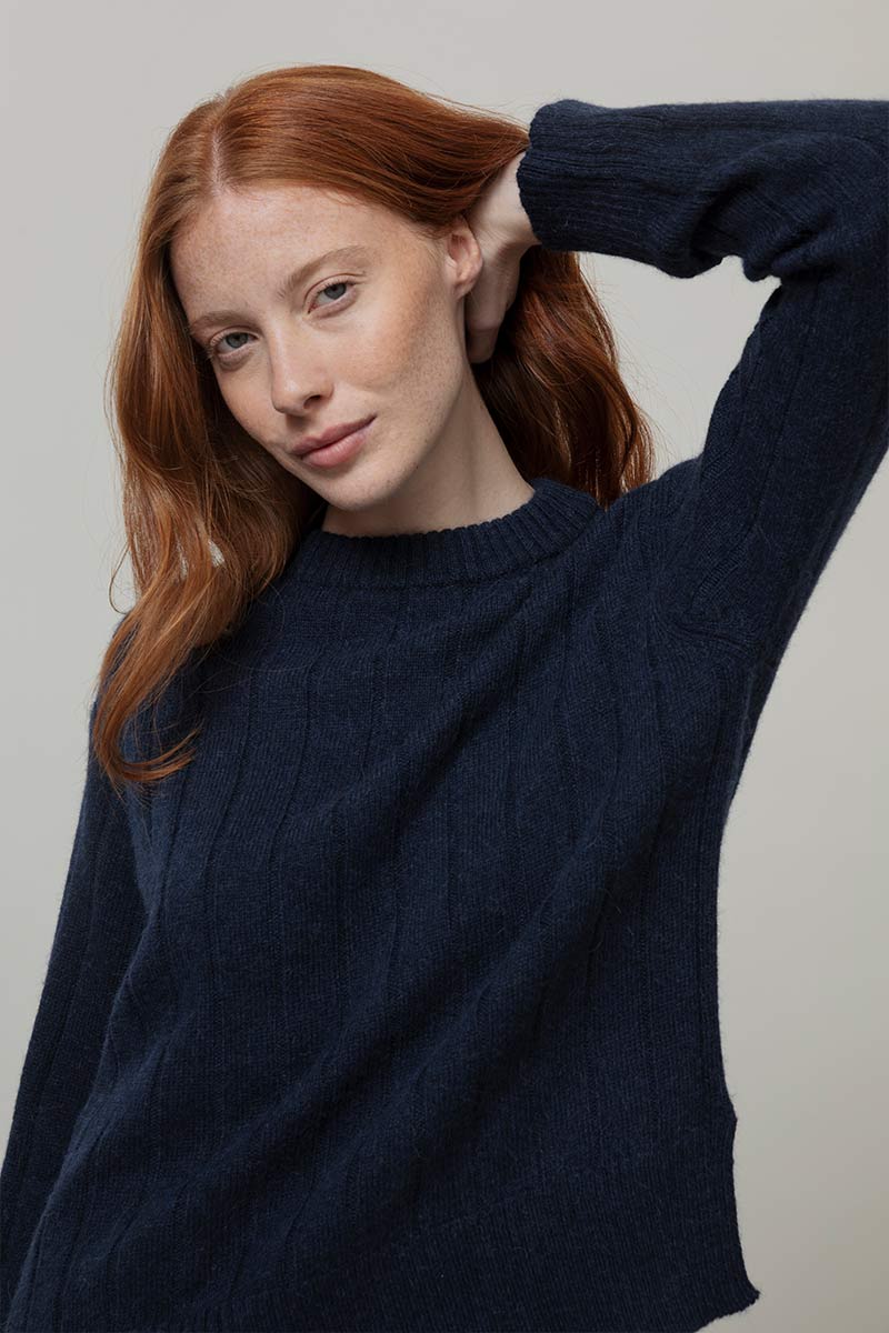 Maglione Alpaca Lana Donna Blu Atena - Rifò Lab Moda circolare made in Italy
