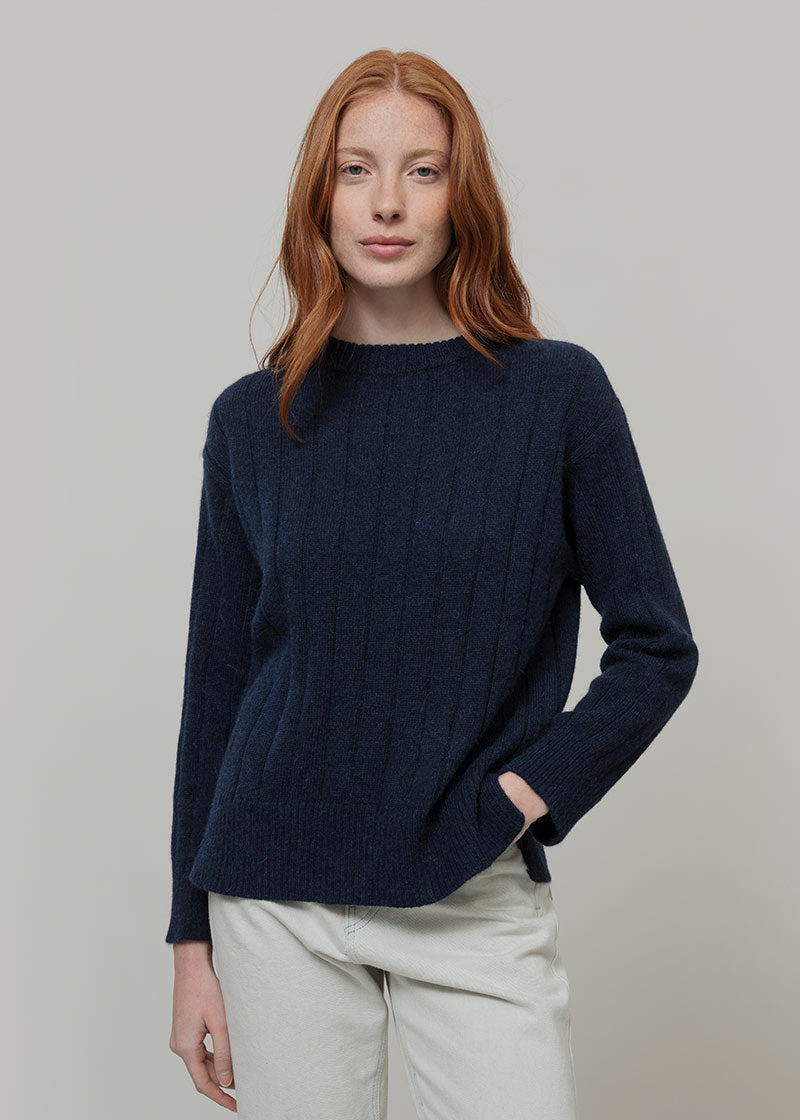 Maglione Alpaca Lana Donna Blu Atena - Rifò Lab Moda circolare made in Italy