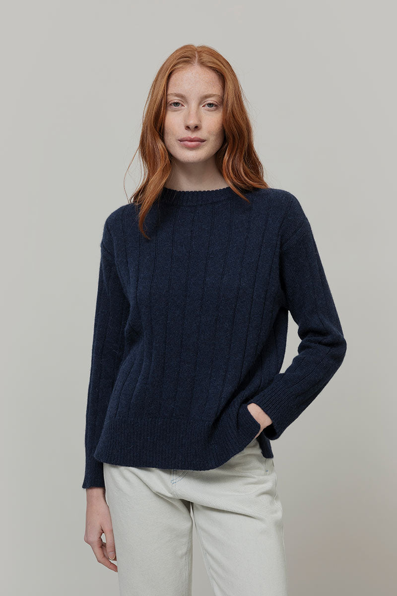 Maglione Alpaca Lana Donna Blu Atena - Rifò Lab Moda circolare made in Italy