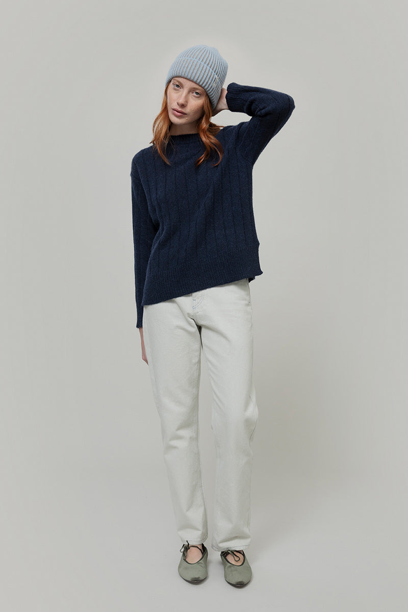 Maglione Alpaca Lana Donna Blu Atena - Rifò Lab Moda circolare made in Italy